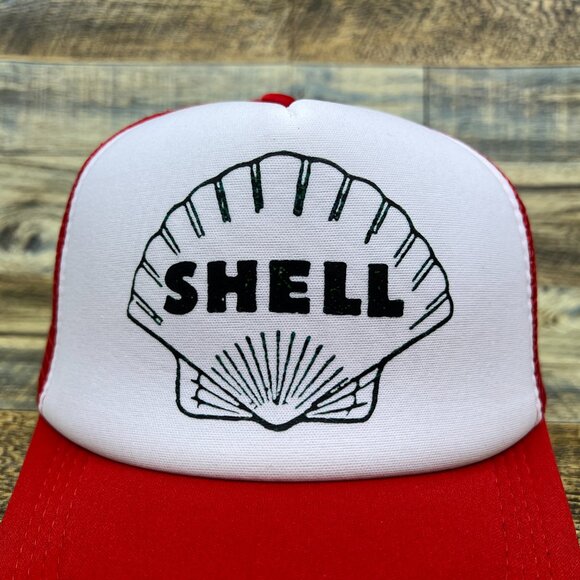 Shell Mens Trucker Hat Red Snapback 1930 Vintage Logo Gas Oil Retro Baseball Cap - Picture 4 of 8